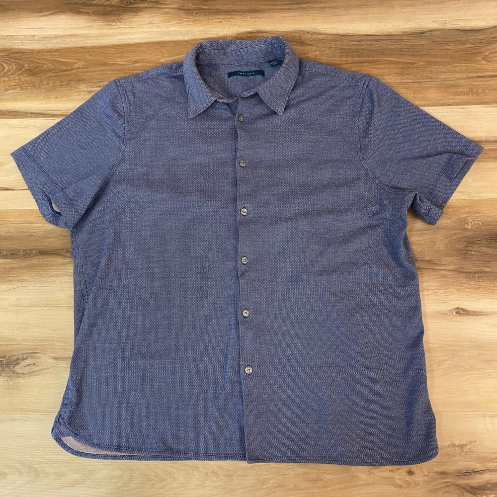 Vintage Y2K Perry Ellis Shirt XXL Mens Blue Pattern Short Sleeve Button Up